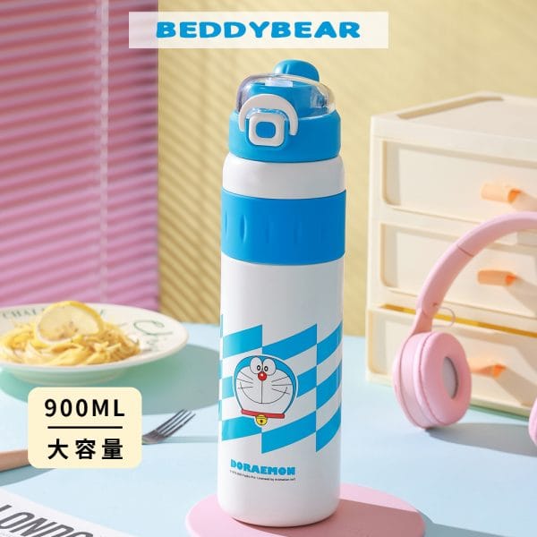 【BEDDYBEAR 杯具熊】哆啦A夢雙飲316不鏽鋼保溫杯  雙飲保溫健身運動水壺 大容量吸管杯 900ml：圖片 2