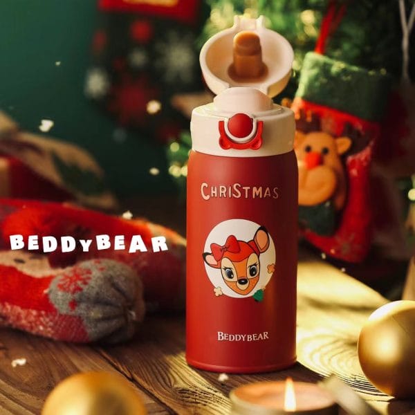 【BEDDYBEAR 杯具熊】聖誕幸運鹿彈跳保溫杯 彈蓋 316不鏽鋼保溫瓶 直飲杯 380ml