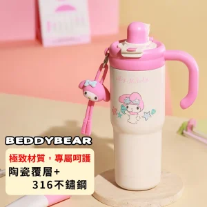 【BEDDYBEAR 杯具熊】 美樂蒂車載雙飲陶瓷保溫杯 316不鏽鋼保溫杯 大容量吸管茶水分離杯 680ml (My Melody)